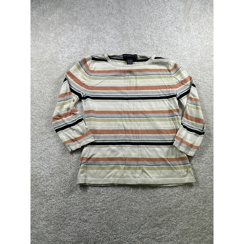 Geoffrey Beene Sweater Womens Medium Multicolor Silk Cotton Striped Pullover Top
